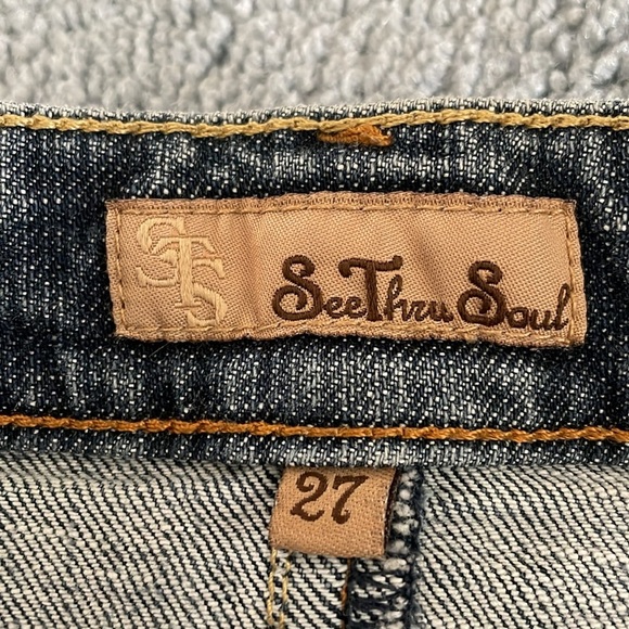 See Thru Soul 90s Y2K Denim Skirt Women’s 27 Raw Edge Western Cowgirl Distressed - Picture 3 of 12